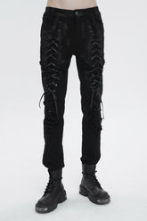 Pantalon punk pour hommes avec bretelles et aspect usé noir